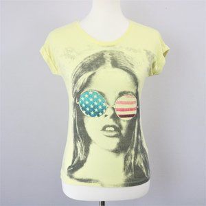 BNY Jeans Yellow Dolman Sleeve Girl Sunglasses Graphic Tee Shirt Women’s Size S